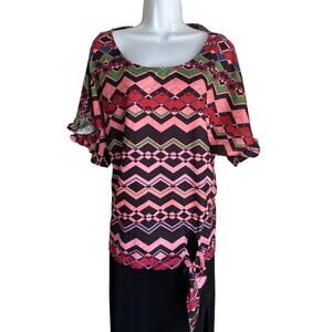 Sheila Rose Women's Plus Size Blouse 2X Stretchy Boho Front Tie Artsy Blouse